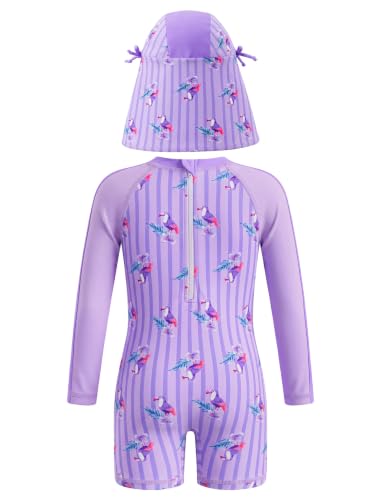 Image of ODASDO Infant Baby Girls Long Sleeve One Piece Rash Guard Swimsuit 3-24M | UPF 50+ Sun Protection | Back Zipper | Quick Drying | Full Head Neck Body Coverage | For Beach Vacation and Pool Party