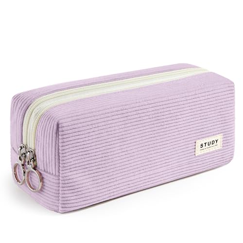 KALIDI Large Pencil Case Corduroy Pencil Pouch Box Cute School Supplies for Teen Girls Boys Purple