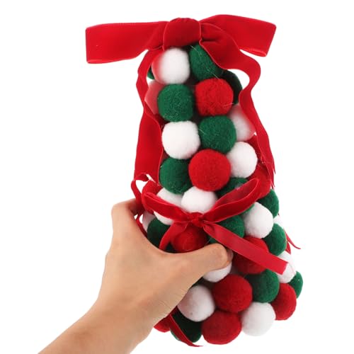 Mini árbol de Navidad resistente DOITOOL, decoración interior con pompón y lazo para hogar 5