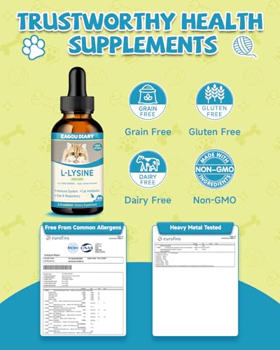 Lysin Katze - L-Lysin Tropfen für Katzen und Kätzchen, Kätzchen Immunsystem, Schnupfen, Linderung von Allergien, Niesen, Nahrungsergänzungen mit Vitaminen und Mineralien, Kolostrum, Taurin