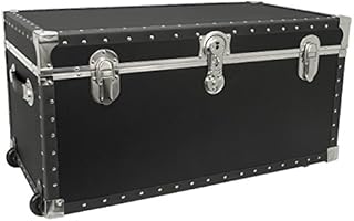 Seward Trunk Trailblazer Oversized Footlocker Trunk with Wheels, Black, 31-inch (SWD5231-11)