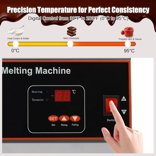 Headery Chocolate Tempering Machine, 26.46 lbs Commercial Chocolate Melting Pot, 500W 32-203°F Stainless Steel Food Warmer with Lid for Chocolate/Milk/Cream Melting and Heating (Four Pots) - Thumbnail 3