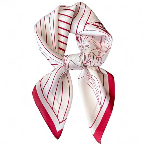 ODYQIG Silk Scarf for Women Neck Hair Bandanas Fashion Satin Scarf Square Handbag Purse Scarves for Women Lightweight Red White Stripe