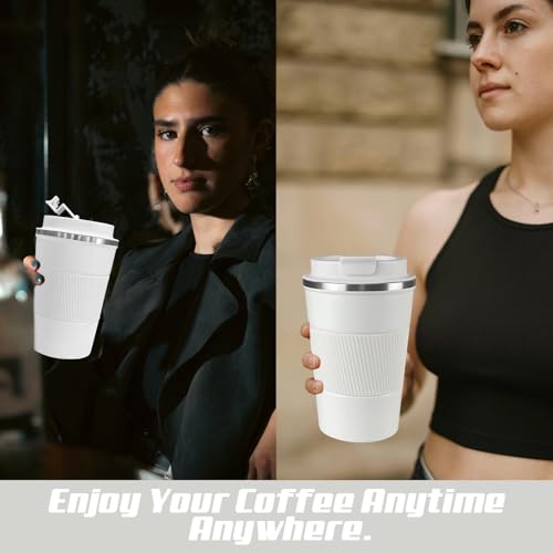 Image of Vacuum Insulated Stainless Steel Travel Coffee Mug,Leak Proof Cup with Lid | 304 stainless steel mug with vacuum insulation, leak proof lid, silicone grip and car cup holder friendly design
