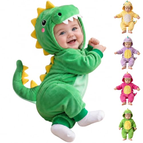baby dinosaur costume,infant baby's girl boy halloween costumes,baby dinosaur costume cute toddler halloween costumes boys and girls hooded onesie outfit infant with plush tail 01 Green 3M=1-3 Months