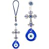 WEBEEDY Evil Eye Car Hanging Ornament Evil Eye Crystal Cross Charm Turkish Blue Evil Eye Protection Charm Rear View Mirror Hanging Accessories Evil Eye Protection Charm for Car Home Decors,24cm/9.45