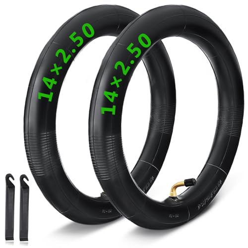 2-PCs Heavy-Duty 14x2.50 Inner Tube with 2 Steel Tire Levers 14 Inch E-bikeTubes, with Schrader Valve Stem for Replacement Electric Scooters and E-Bike