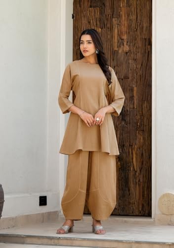 Image of GoSriKi Women's Rayon Viscose A-Line Solid Kurta with Pant