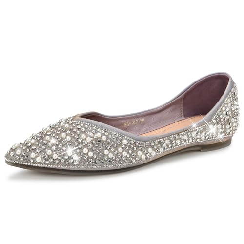 Dressy Flats Shoes for Women Comfortable Wedding Flats Rhinestone Fancy Ballet Flats Pointy Toe Flats