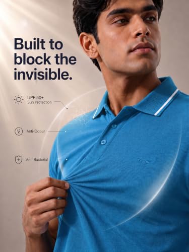 Image of NOBERO Men's Travel Polo T-Shirt | Premium Cotton Stretch Fabric | Anti-Odor & Water-Repellent | UPF 50+ Sun Protection | Regular Fit Polo Collar Casual Wear