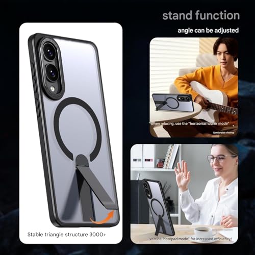Image of DIZORO Compatible with Samsung S25 Edge 5g Case with Magsafe Included 3 Kick Stand Mode Military-Grade Drop Protection & Hard PC Back Cover Slim Matte Feel Anti-Scratch Shockproof Phone Case,Black