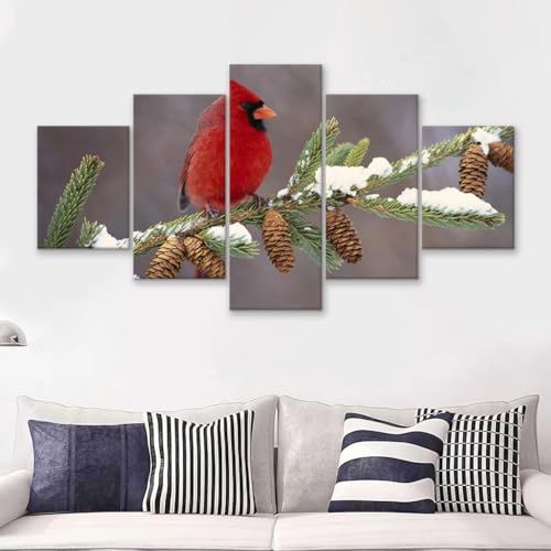 Peintures toile intissee oiseau cardinal œuvre moderne et élégante 5 pièces