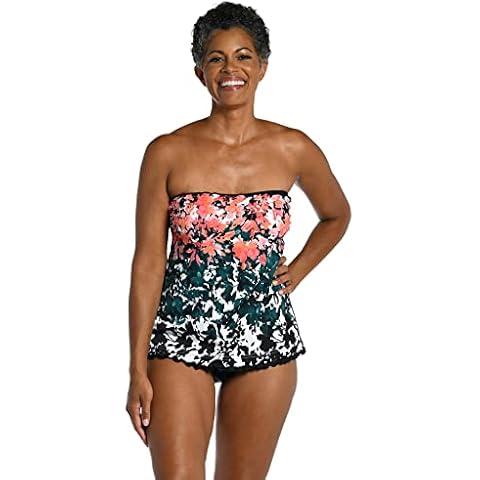 Maxine Of Hollywood Women's Standard Ruffle Bandeau Tankini Swimsuit Top, Multi//Floating Flowers, 16 Cover