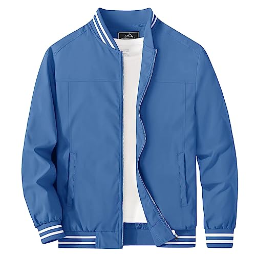 MAGCOMSEN Lightweight Jacket Men Bomber Jacket Varsity Jacket Men Blue Casual Coats Summer Outwear Mens Sports Jacket Tactical Jacket with Handy Pockets