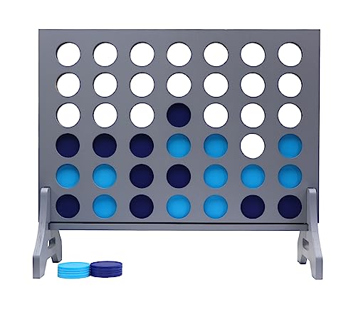 Image of Giant 4 in a Row Game for Family & Adults - Tailgating Pros Jumbo Grey Wooden Four in a Row Indoor & Outdoor Yard Game for Family Party Fun, Portable Activities for Patio, Backyard, and Camping
