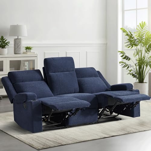 GUEAPY 3-Seater Reclining Chenille Sofa with Cup Holders