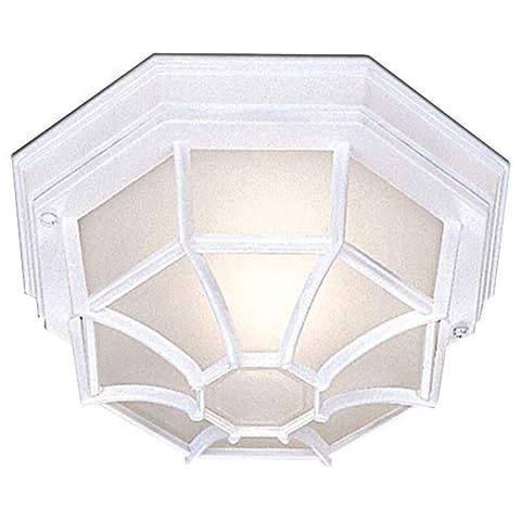 Traditional Style White LED Outdoor Security IP54 Rated Flush Porch Ceiling Lantern Light with Glass Diffuser - LED Lamp 4.2watt 470 LUMENS Included - IP54 Cover