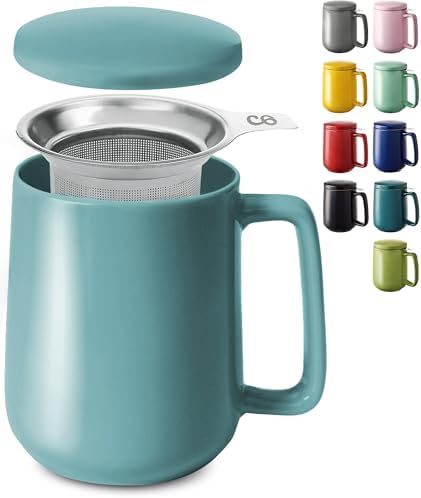 Cosumy Tea Cup with Infuser and Lid - 500ml Large - Ceramic Mug -...