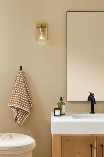 Image of Kichler Crosby 4.5 inch 1-Light Wall Sconce Bathroom Light Fixture with Clear Glass in Natural Brass for Powder Room, Hallway, Kitchen, Bedroom (4.5 inch x 9.25 inch), 45495NBRCLR