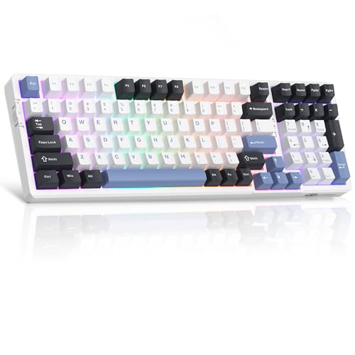 MageGee LIGHT100 Wireless Creamy Keyboard, Gasket Structure Hot Swappable, Tri-Mode 2.4G/USB-C/BT5.0 RGB Backlit Mechanical Gaming Keyboard for Win/Mac/PC, PBT Keycap, 4000mAh Battery, Blue