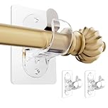 BelleVive Pack of 2 Curtain Rod Brackets No Drilling Self-Adhesive Curtain Rod Holders Adjustable Nail Free Curtain Rod Hooks Stick On Hooks Transparent