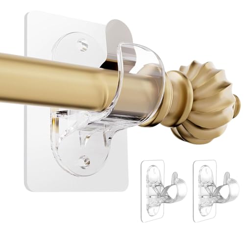 BelleVive Pack of 2 Curtain Rod Brackets No Drilling Self-Adhesive Curtain Rod Holders Adjustable Nail Free Curtain Rod Hooks Stick On Hooks Transparent