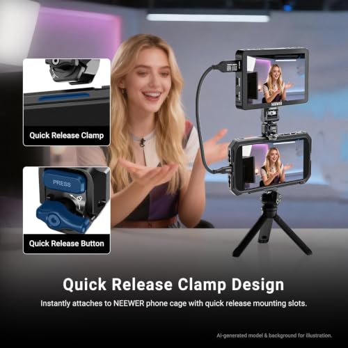 Image of NEEWER Quick Release Monitor Mount for Phone Cage, Video Rig Stabilizer Mobile Photography Accessories Holder Compatible with iPhone Samsung Android F700 Camera Field Monitor, PA127