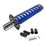 KVAEY Samurai Sword Shift Knob, Automotive Katana Manual Transmission Gear Shift Handle, Universal Aluminum Alloy Stick Shift Knob for Most Manual Vehicles, Car Accessories (Blue+White)