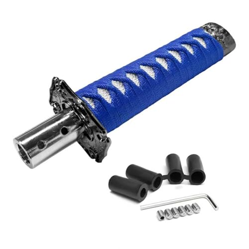 KVAEY Samurai Sword Shift Knob, Automotive Katana Manual Transmission Gear Shift Handle, Universal Aluminum Alloy Stick Shift Knob for Most Manual Vehicles, Car Accessories (Blue+White)
