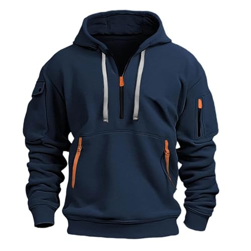 Men Quarter Zip Tactical Hoodies Pullover Vintage Cargo Hoodie Casual Workout Military Sweatshirts with Multi Pockets2