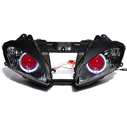 LED Red Demon White Angel Eyes Headlight Assembly For Yamaha YZF R6 2006-2007 HID bulb