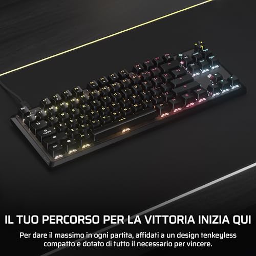 CORSAIR K70 CORE TKL RGB Tastiera da Gioco Meccanica Tenkeyless – Interruttori Lineari CORSAIR MLX Red v2 Pre-Lubrificati – SOCD – Smorzamento del Suono – Coprichiavi in ABS – QWERTY IT – Nero