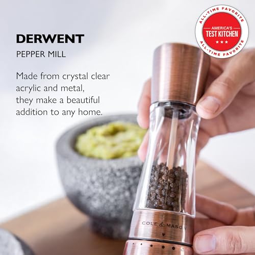 Image of COLE & MASON Derwent Pepper Grinder - Copper Mill Includes Gourmet Precision Mechanism and Premium Peppercorns