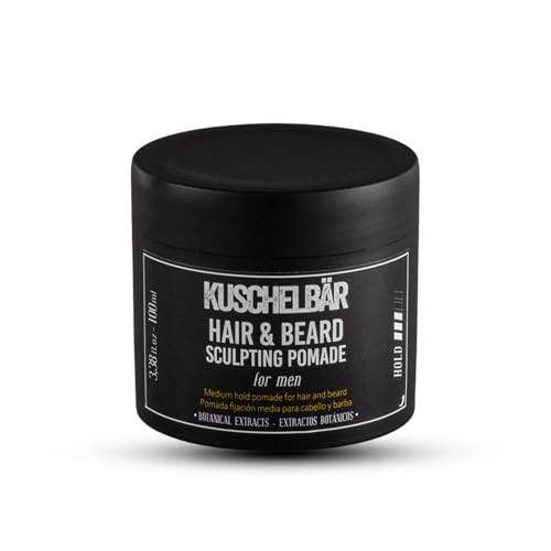 KuschelBar - Pomade Herren - Haarpomade Männer - für Haar und Bart - Bartpomade mit Mattem Finish, Wasserbasiert, mit Bienenwachs, Pflanzlichen Extrakten und Sanfter Duft - 100 ml
