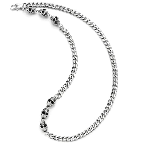 Pendentif crâne homme avec chaîne gourmette, idée cadeau gothique audacieux