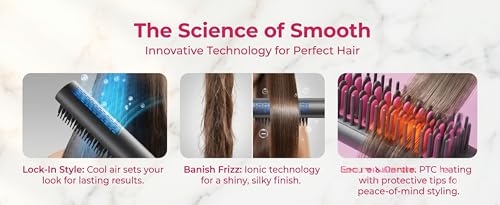 Cepillo alisador profesional iónico con aire caliente - Alisador de cabello rápido con función de chorro frío, enchufe UE, pantalla LCD y protección contra quemaduras - Gris miniatura 7
