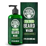 Viking Revolution Tea Tree Beard Wash for Men with Argan Oil and Ginseng Root Extract - Beard Softener and Strengthener Beard Shampoo with Olive Oil Beard Care to avoid Beard Dandruff and Itch (17oz)
