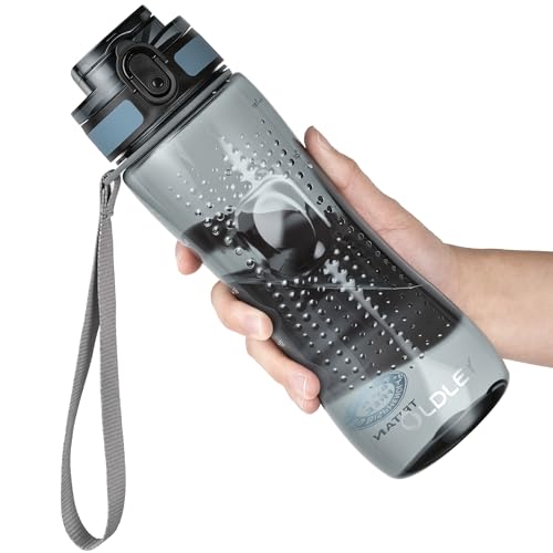 OLDLEY 750ml/25oz Sports Water Bottles, BPA Free Drinking Bottles for School Plastic Clear Water Bottle Leakproof & Filter & No Straw & Time Markings for Gym Sports Cycling (Transparent Ink Blue)