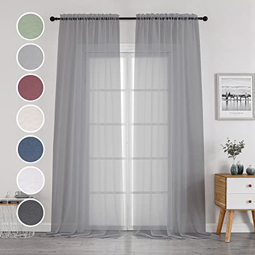 Image of OWENIE Grey Sheer Curtains 144 inch Extra Long, Elegant and Airy Drapes Translucent Window Treatments for Living Room /Bedroom, Grey, 2 Panels=84 inch Wide
