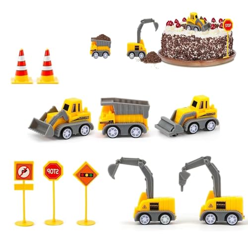 YEWCEP - Lot de 10 mini pelleteuses pour décoration de gâteau, chantier, véhicules de chantier, pelleteuses, tracteurs, décoration de gâteau, convient pour anniversaire, fête, cadeau de départ