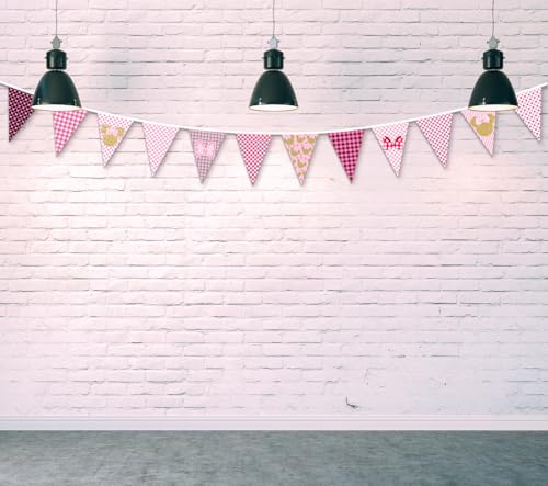 Image of Dis-ney Iconic Minnie Banner Birthday Party Decorations Pink Mouse Bday Banner for Girls, Pink And Gold Minnie Themed Mouse Inspired Happy Bday Decors, Bday Party Yard Sign