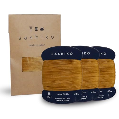 DARUMA 刺し子糸カードロール 3本セット(43.7ヤード×3) - 裁縫&刺繍、取扱説明書、ギフト包装付き(薄、ブラウンゴールド)（Amazon）