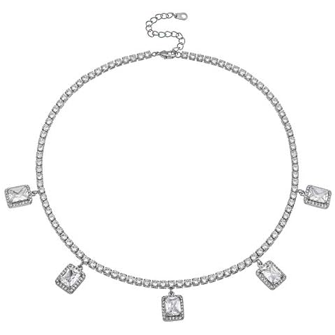 Jacruces Butterfly Necklace Tennis Chain Butterfly Choker Bling Iced CZ Butterfly Necklace Silver Women, Metal, Cubic Zirconia Cover