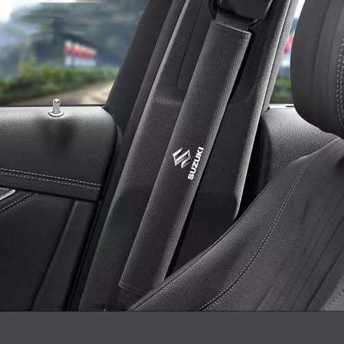 スズキ シートベルトカバー シートベルトパッド シートベルトショルダー スイフト ジムニー MRワゴン アルト イグニス ワゴンR スエード素材 専属ロゴ付き 延長タイプ 長いサイズ マジックテープ取り付け 2個セット (スズキ, ブラック)