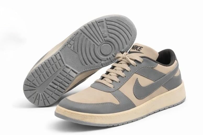 Image of Black and Beige Low-Top Casual Sneakers, Lace-Up Design, Cushioned Insole, Anti-Slip Rubber Outsole, Lightweight