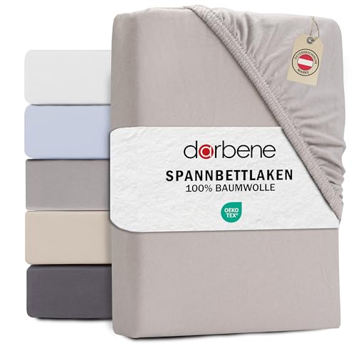 DarBene® Spannbettlaken 140x200cm Jersey Baumwolle, Bettlaken 140x200, Leintuch, Matratzenbezug Oeko-TEX zertifiziertes Spannbetttuch 140x200 cm, Spannleintuch 140x200, Bettbezug, Hellgrau