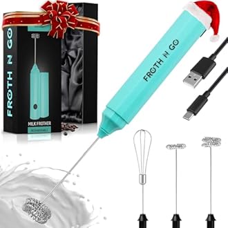 Zulay Froth N Go Milk Frother – Rechargeable 3-in-1 Handheld Frother Wand with Travel Case & USB-C Charger – Single, Double & Egg Whisk for Latte, Cappuccino, Matcha, Protein Shakes – Aqu