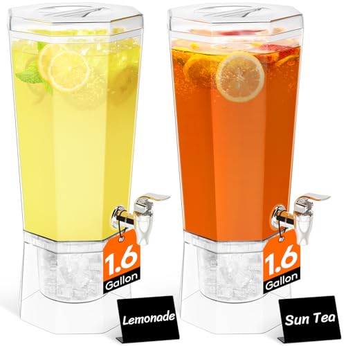 Lifewit 1.6 Gallon Drink Dispenser for Parties 2 Pcs, 6L Plastic Beverage Container with Stand for Juice/Tea/Soda & Lemonade, Clear Water Pitcher with Spigot for Mimosa Bar Hosting 39 x 16 cm/15x6'