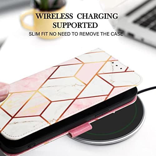 Dfjhure For iPhone SE 2022 Case iPhone SE 2020 Case iPhone 8/7 Phone Case Shockproof Phone Cover Marble Silicone Case Leather Flip Folio Wallet Cover with Card Holder Stand Case- Pink