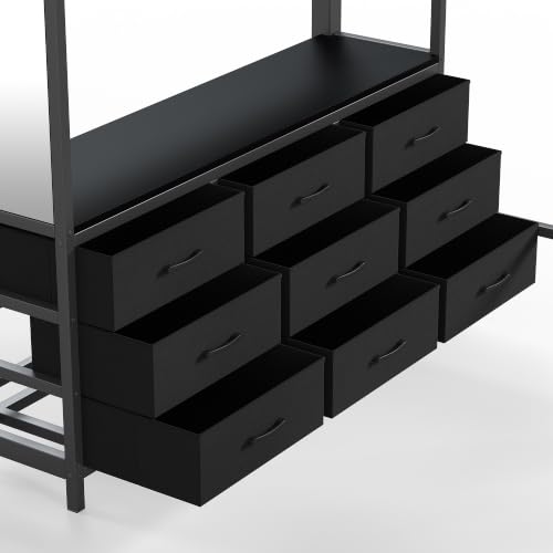 Image of Bellemave Metal Full Loft Bed Frame with Desk, Storage Drawers,USB,Mirror for Adults, Kids, Teens, Black